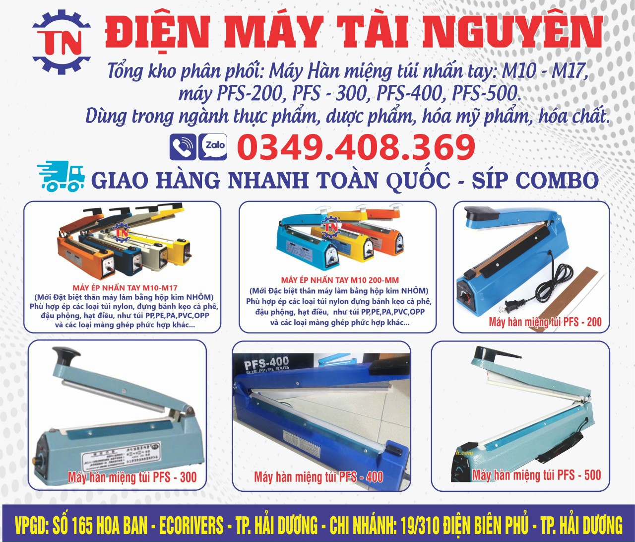 Máy hàn miệng túi nhấn tay: M10 - M17, Máy PFS-200, PFS-300, PFS-400, PFS-500